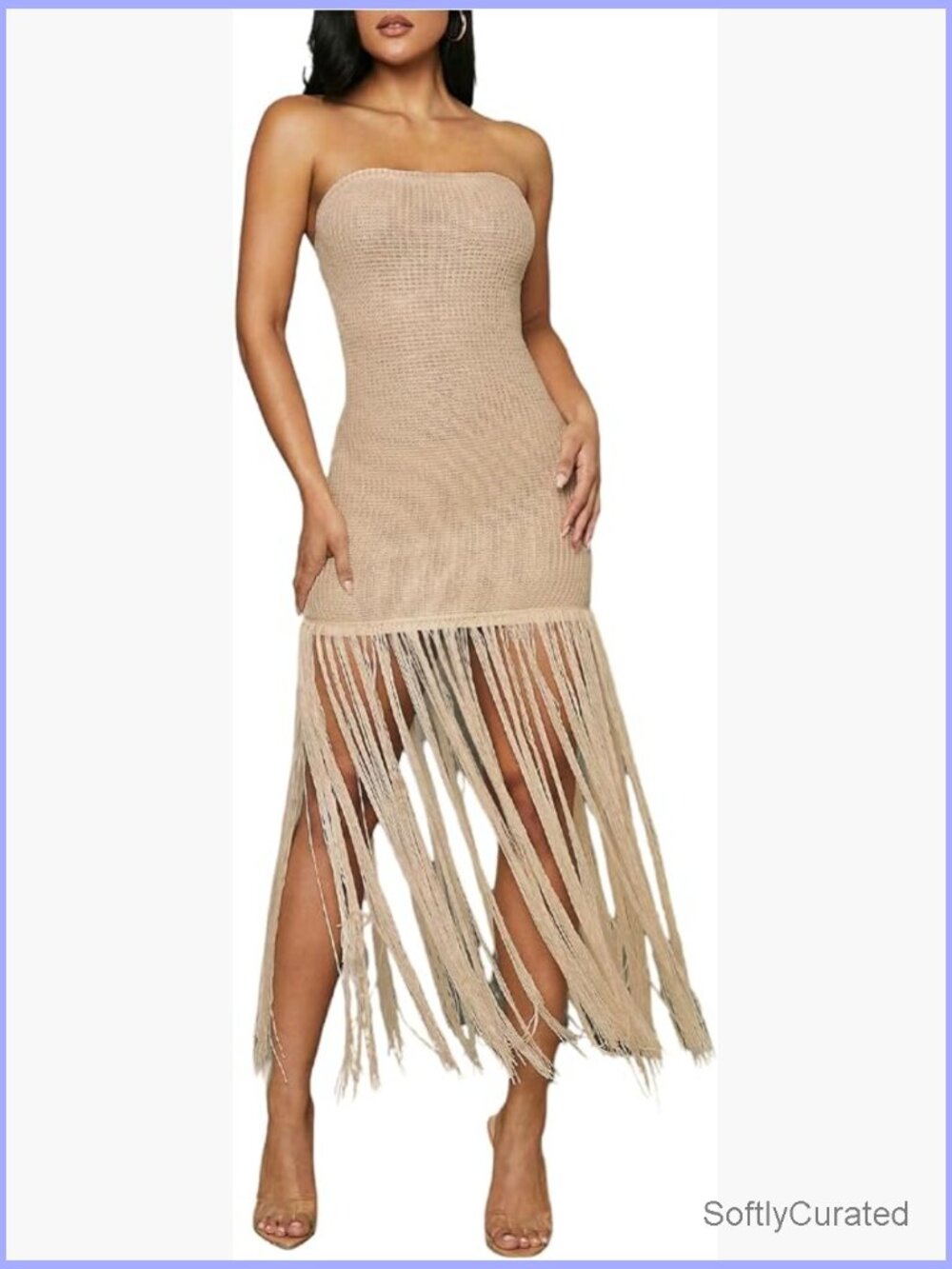Crochet Strapless Tube Dress Backless Fringe Bodycon Maxi - Picture 1 of 5